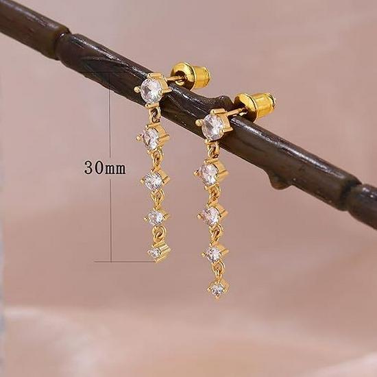 18 Karat Gold Plated Quadratischer Ohr-Cuff und Kette Zirkon Steckerohrringe Set - Drei Teile