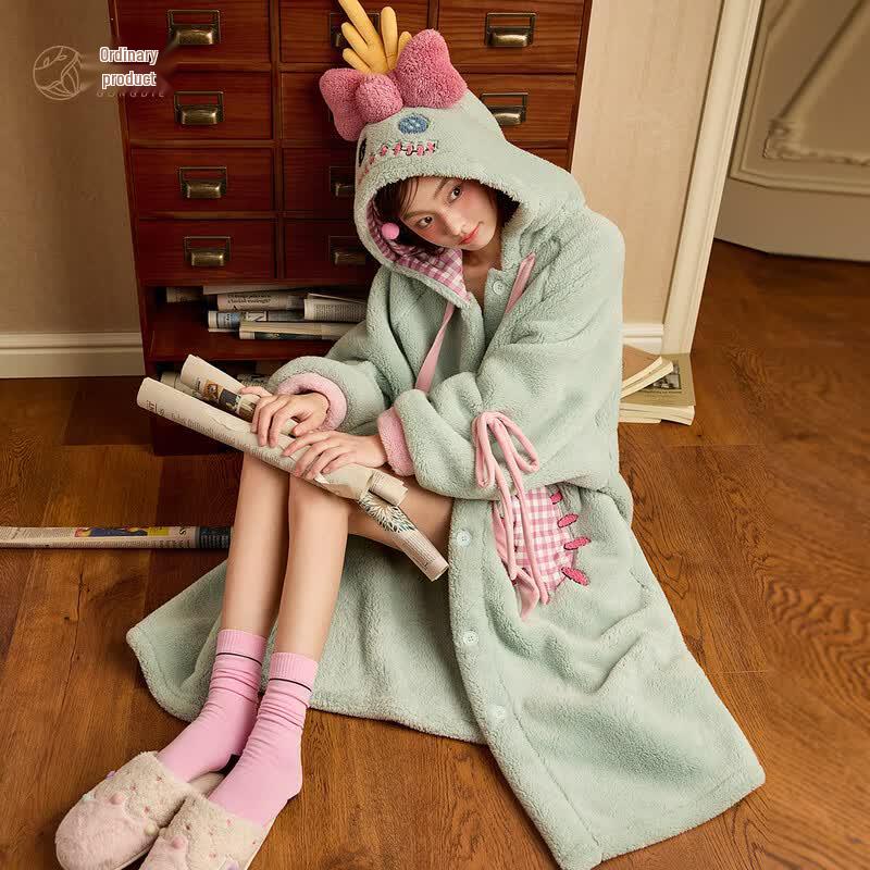 Gongdie Women s Disney Stitch Thick Coral Fleece Winter Robe XL (Recommended 170-200 jin)