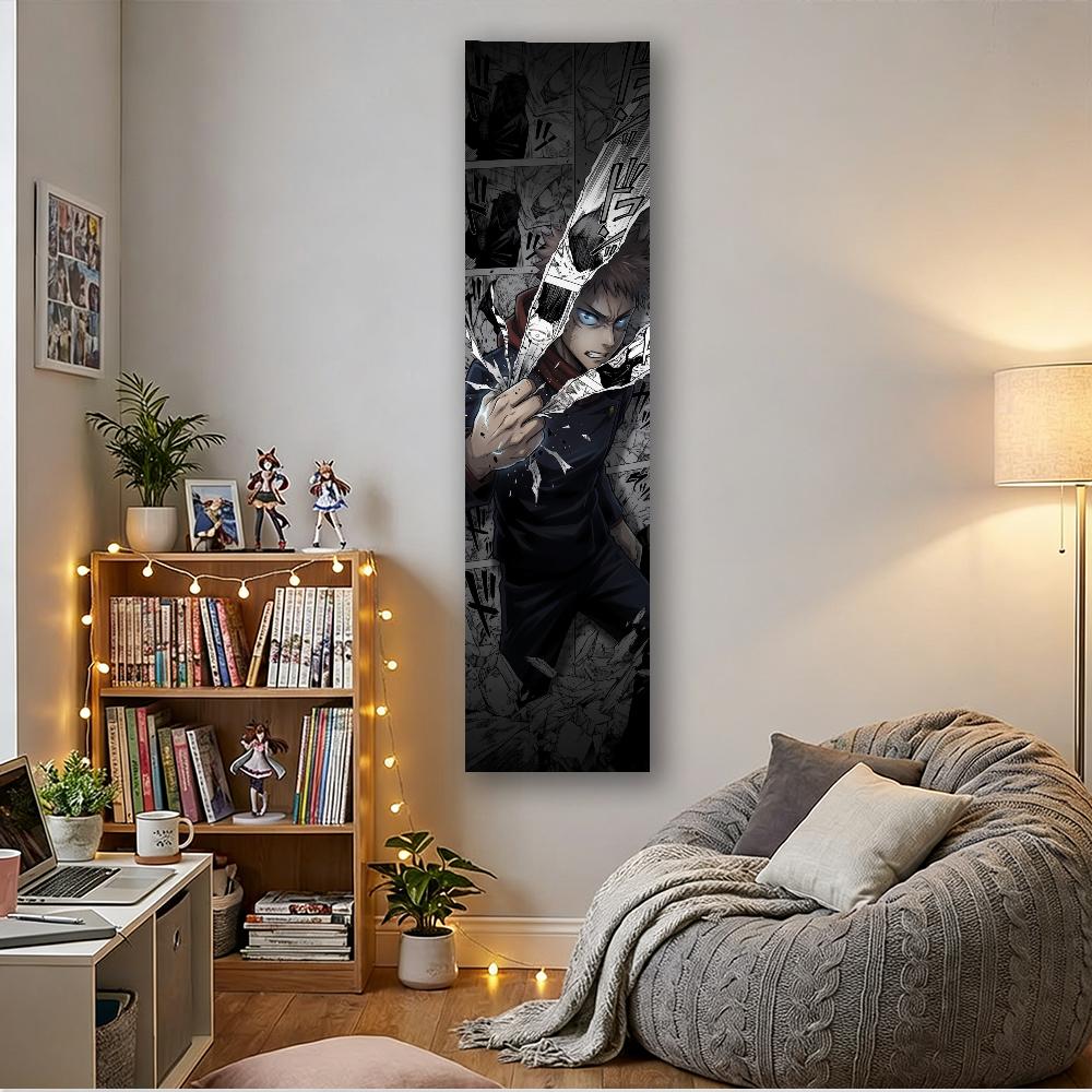 Cool Anime Manga Panel Tapestry Flat Print Red Hoodie Guy Vertical Long Banner Wall Art for Gamer Room Studio Decor