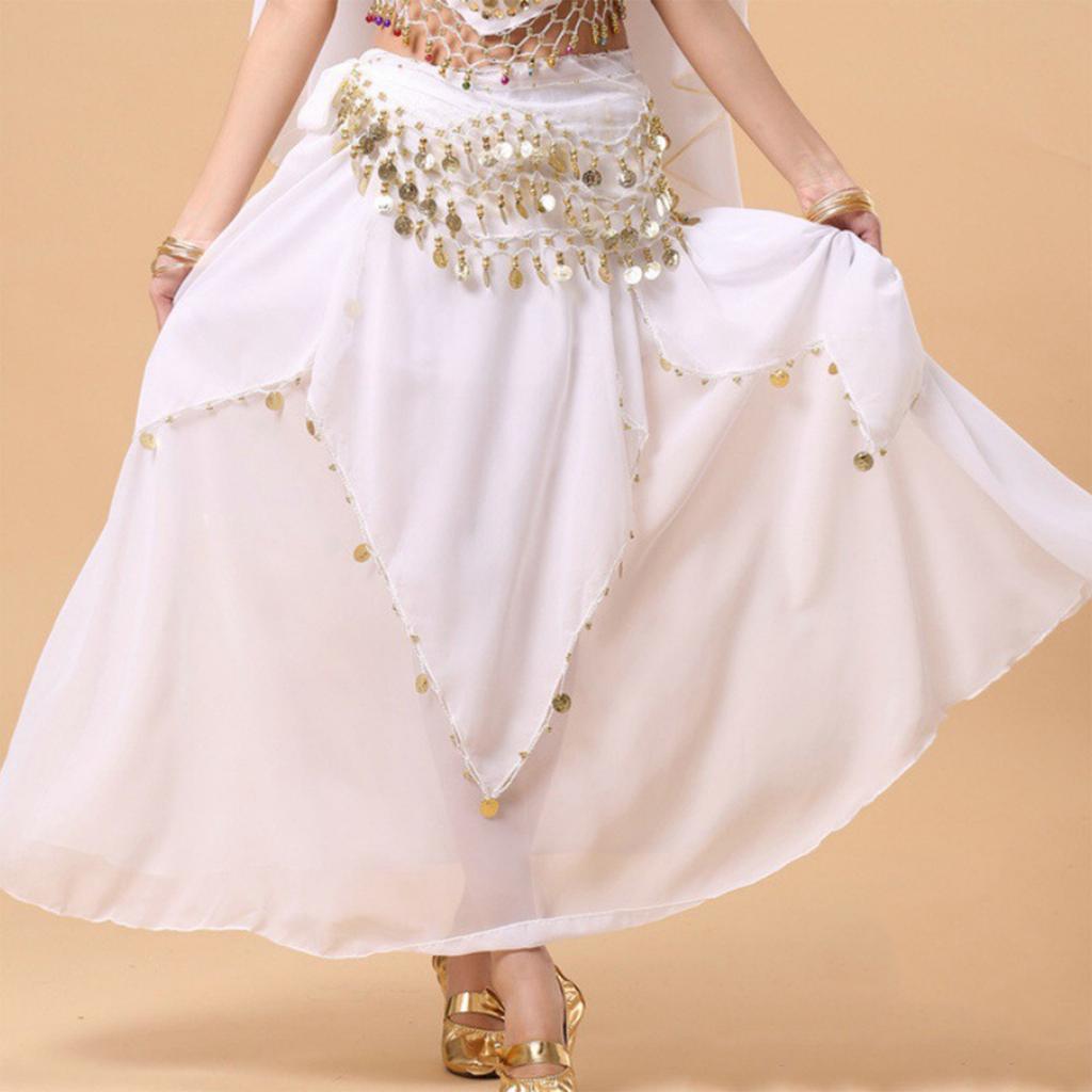 Ladies' Belly Dance Skirt Hanging Coin Skirt Chiffon Big Swing Skirt Performance Dress Shining Stage Performance Dress Shining Half Body Skirt