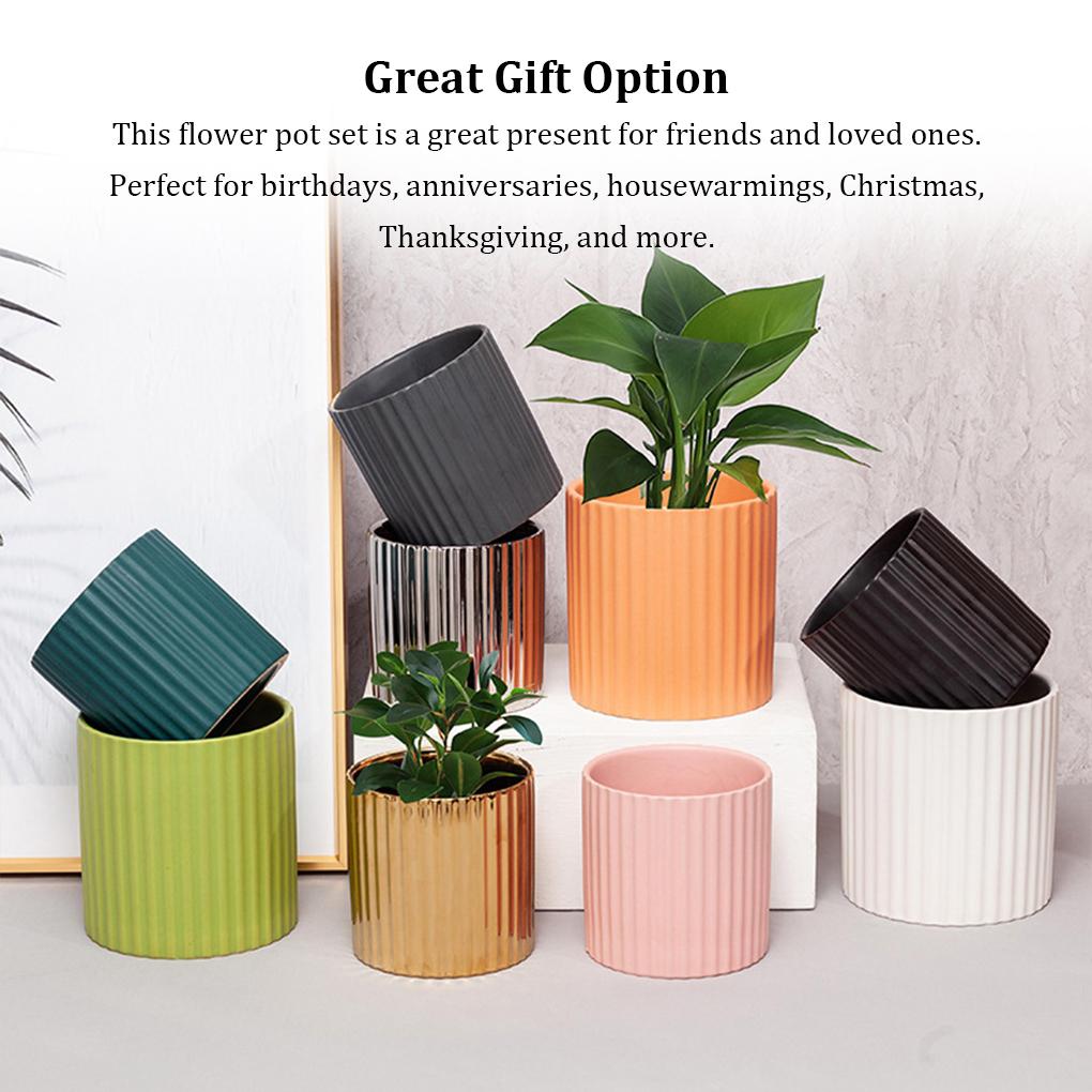 Striped Ceramic Flowerpot Pots Succulent Planter Round Indoor Smooth Surface Bonsai Home Potted Decoration Gifts