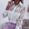Fashion Lace Hollow Out Long Sleeve Office Shirt Women Spring and Autumn Loose Casual Versatile Commuter Blouse Lapel Simple Solid Color Clothing