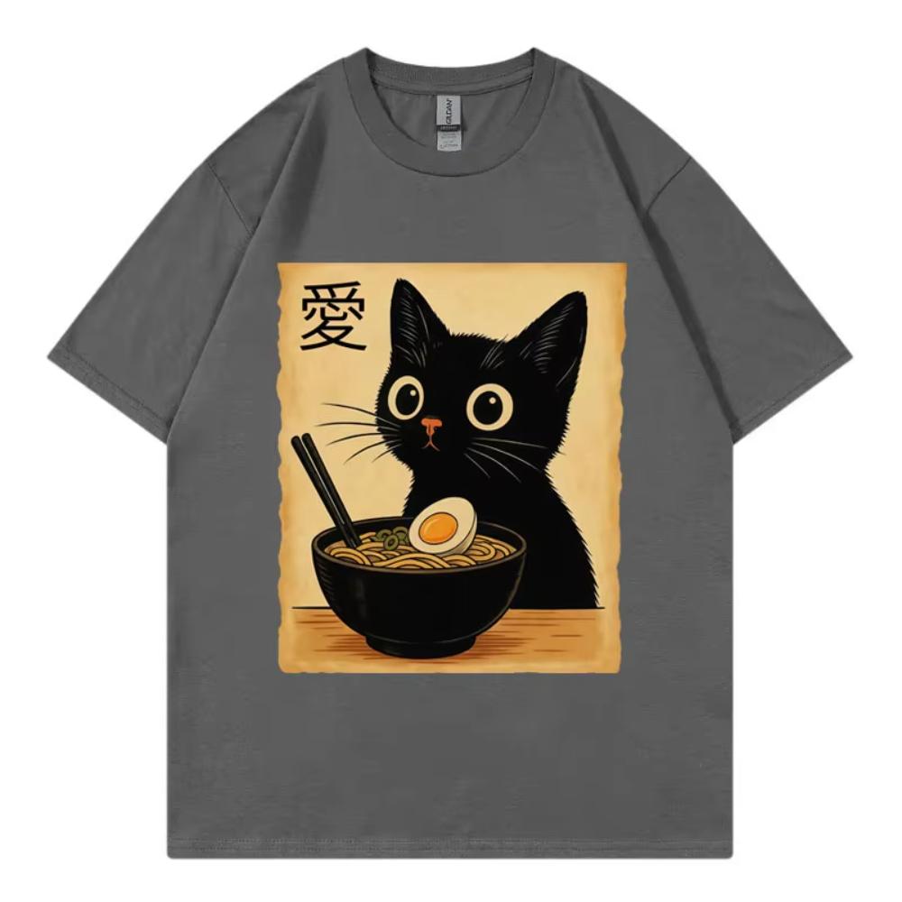 Funny Cat Ramen Graphic T Shirt Men's Women Clothing High Quality Fashion T-shirts Summer Casual Short Sleeve T Shirt Streetwear
