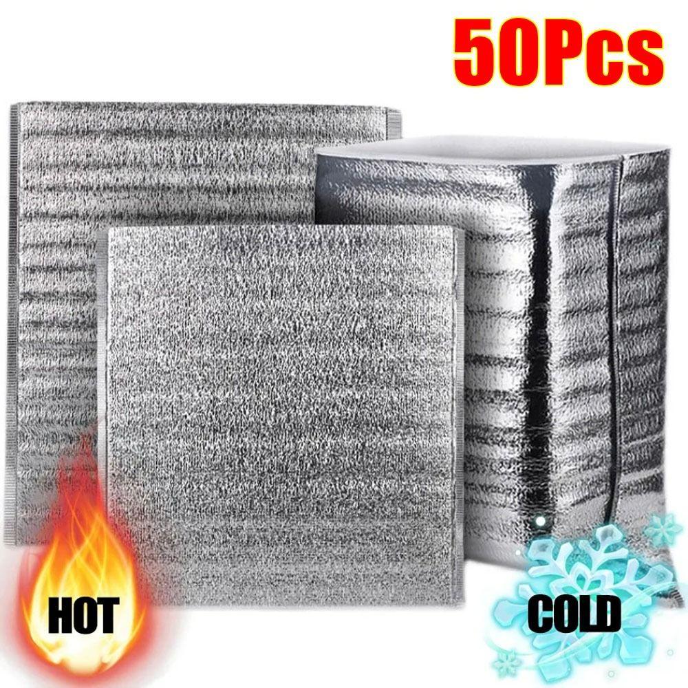 50Pcs/Pack Aluminum Foil Bag Folding Ice Cold Warm Food Thermal Drink Storage Insulation Bag Packing Delivery Carrier Cooler Bag