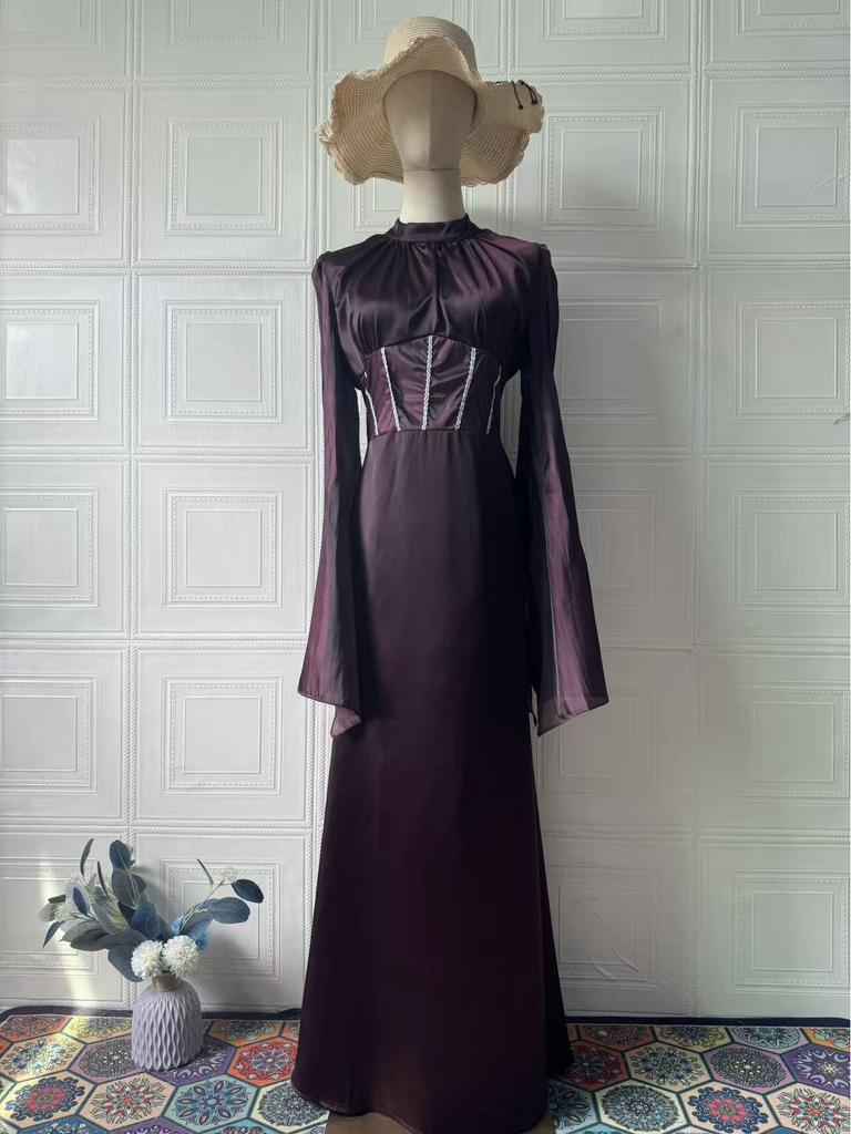 Spring Women's Elegant Flowy Long-Sleeve Dress - European American 2025 Style