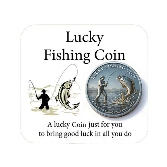 

Счастливая монета для рыбалки с гравировкой на карточке «Рыбак ловит большую рыбу», коллекционная монета, талисман на удачу для любителя рыбалки, памятный жетон для рыболовов 1pc