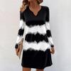 Women's Long-sleeved Casual Midi Dresses V-Neck Print  Casual Dress