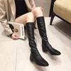 Lange Stiefel Damen Frühling und Herbst Einzelstiefel aber Knie Reißverschluss neue Ritterstiefel Hochelastische Stiefel dünne Version lange Stiefel
