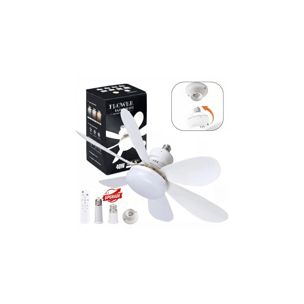 Ventilateurs de Plafond à Douille 52cm avec Lumières et Télécommande Douille E27/B22 pour Chambre à Coucher
