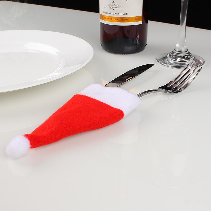 Christmas Tree Supplies Small Hat Cutlery Set Non-woven Christmas Hat Bag Wine Bottle Decoration