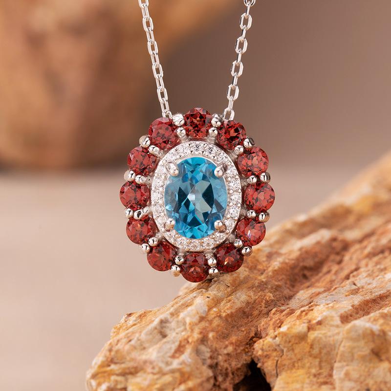 Natural Colored Jewelry Aquamarine Topaz Amethyst Citrine Stud Earrings S925 Silver Light Luxury High Sense