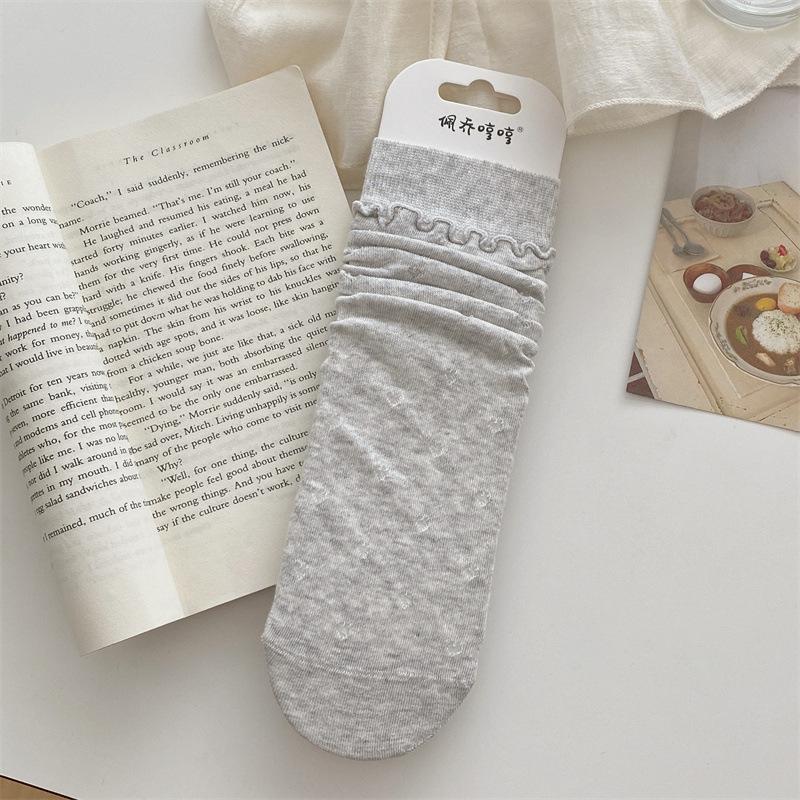 

Носки в балетном стиле с ажурными полосками для женщин на лето, тонкие сетчатые дышащие носки до середины икры, милые носки с оборками из кружева «черный гриб» 1 pair