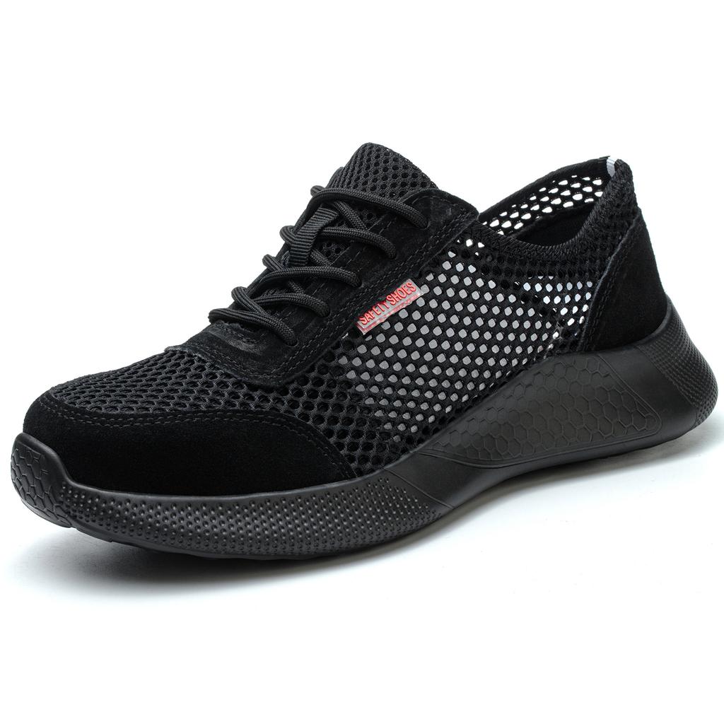 summer safety shoes black breathable mesh work shoes lightweight safety sneaker for men steel toe safety boots for women ladies