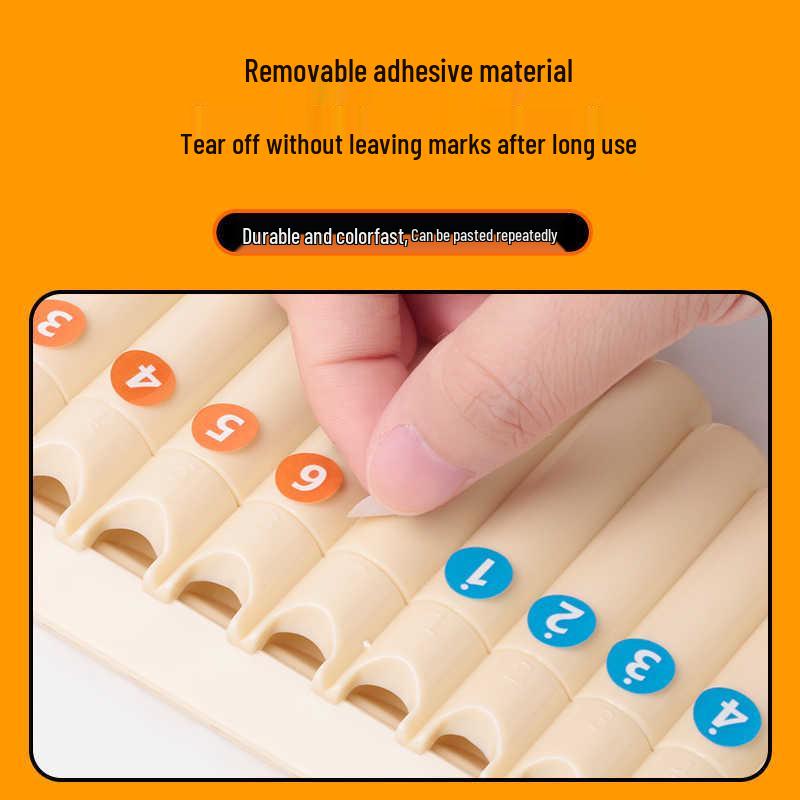 18/16 Tube Pan Flute Scale and Note Stickers - C Key Universal Recorder Finger Position Labels