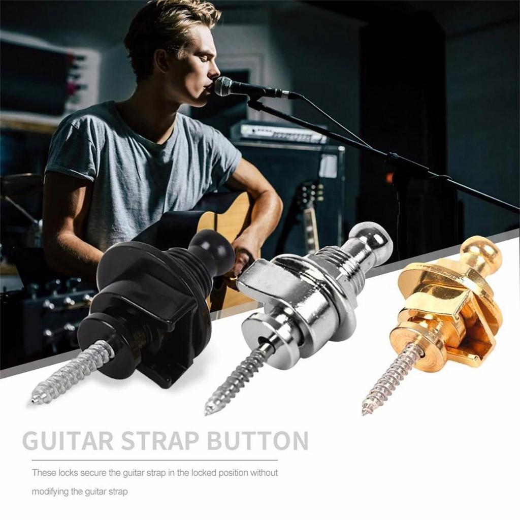 Guitar Bass Strap Lock Security Straplocks Metal Buttons Strap Retainer 2PCS