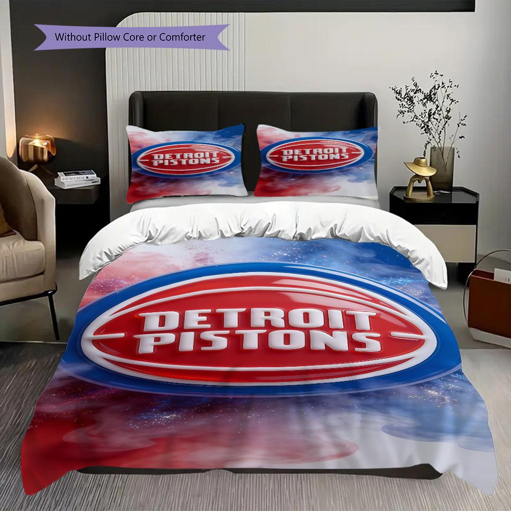 Set di tre pezzi con logo vibrante dei Detroit Pistons(1 * copripiumino + 2 * federa, senza nucleo) Copripiumino e federa morbidi e confortevoli