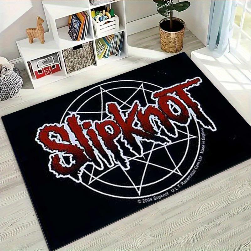 Slipknot Red Nonagram Logo Area Rug Non Slip Mat, Black Background Heavy Metal Band Carpet for Bedroom Decor