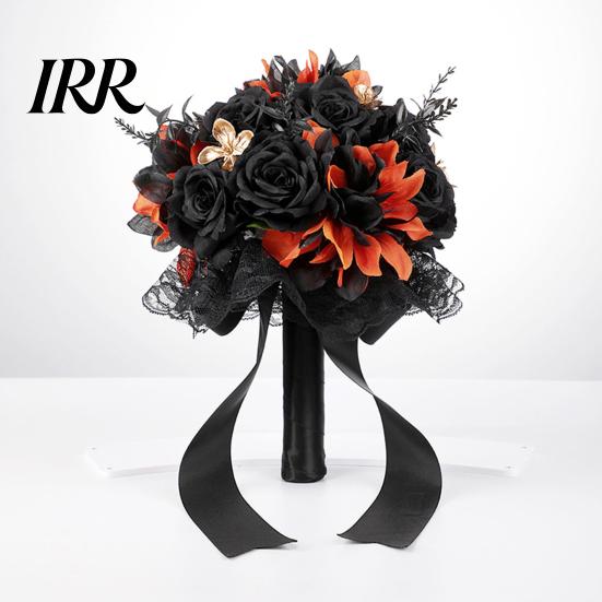 Artificial Halloween Flowers Wedding Bouquets for Bride And Bridesmaid, Gothic Bouquet, Black Rose Blooms Fake Bouquet Centerpiece, Party Dark Floral