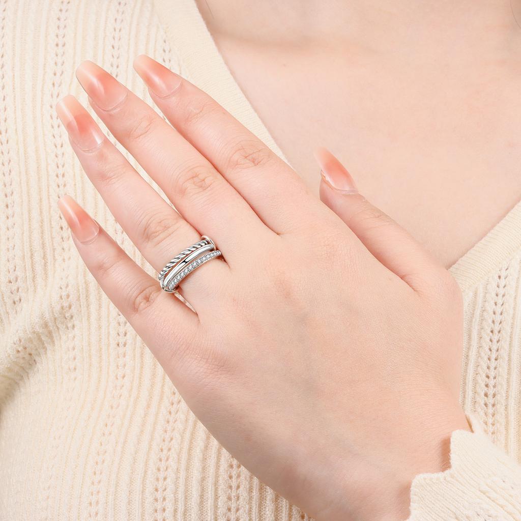Orstarry S925 Silver Ring Fashionable and Versatile Non-detachable 3-ring For Women Birthday Jewelry Gift
