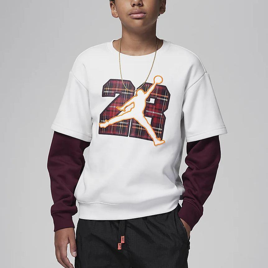 Jordan 23 Logo Crew Neck Sweatshirt Kids Tops Gray White FZ1677-030