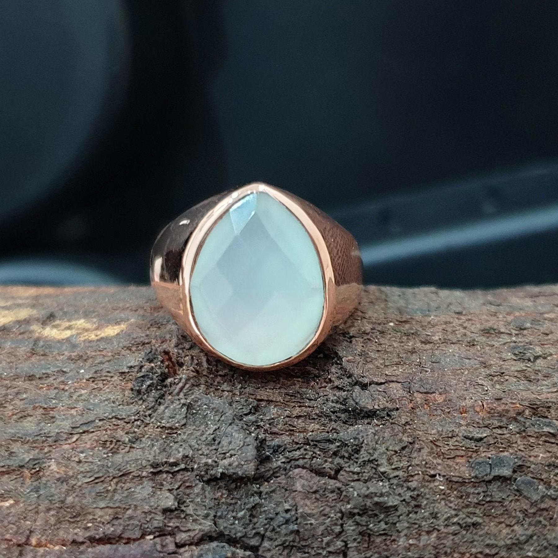 

Rose Cut Aquamarine 925 Sterling Silver Rose Gold Overlay Ring Jewelry, Wedding Gift Handmade Ring 10 рожевий колір золота