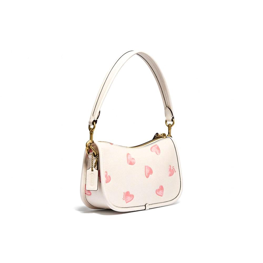 New COACH Swinger Cow Leather Mahjong Shoulder Bag Handbag Women's Pink White C3936-B4HA