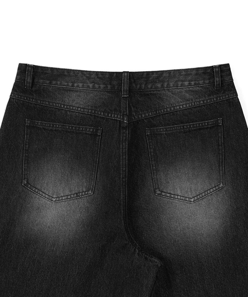EXCONTAINER Washed Wide Balloon Fit Denim Pants (Washed Black)