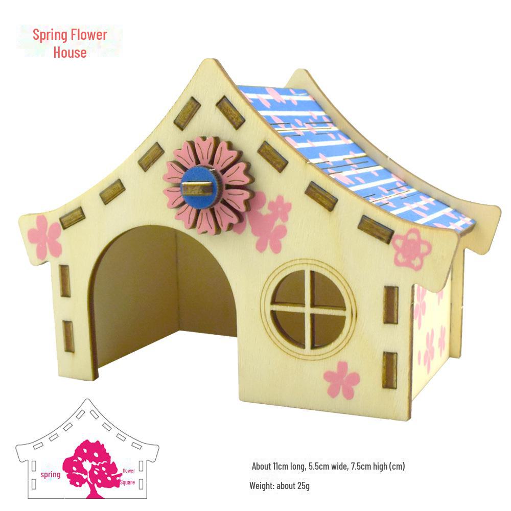 Solid Wood Hamster Climbing Frame Car House with Stairs and Platform Nest Fence for All Seasons.