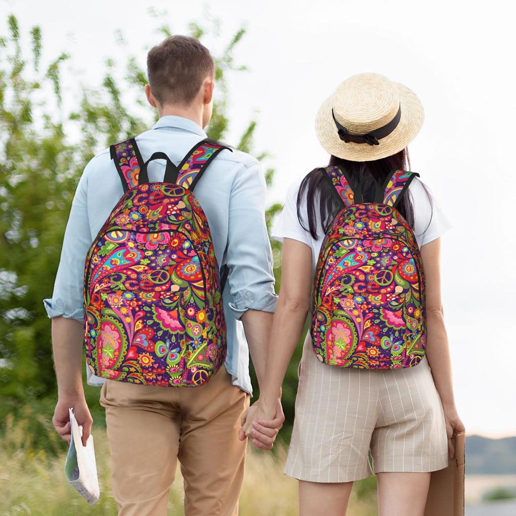 Peace Foral Love Pattern Teenage Backpack Durable Student Hiking Travel  Daypack for Men Women Laptop Shoulder Bag