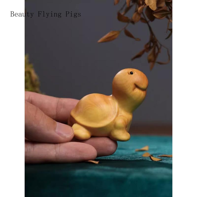 1 Piece of Natural Handmade Product Solid Wood Carving Small Turtle Desktop Ornament Mini Accessory Household Goods