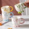 Creative Bow Ceramic Cup Cute with Lid Mug Drinking Water for Home Coffee Cup Gloss Ceramic Cup Couple