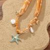 Seaside Vacation Silk Scarf & Pendant Set: Orange Cashew Flower & Starfish Sea Turtle on Adjustable Clavicle Chain