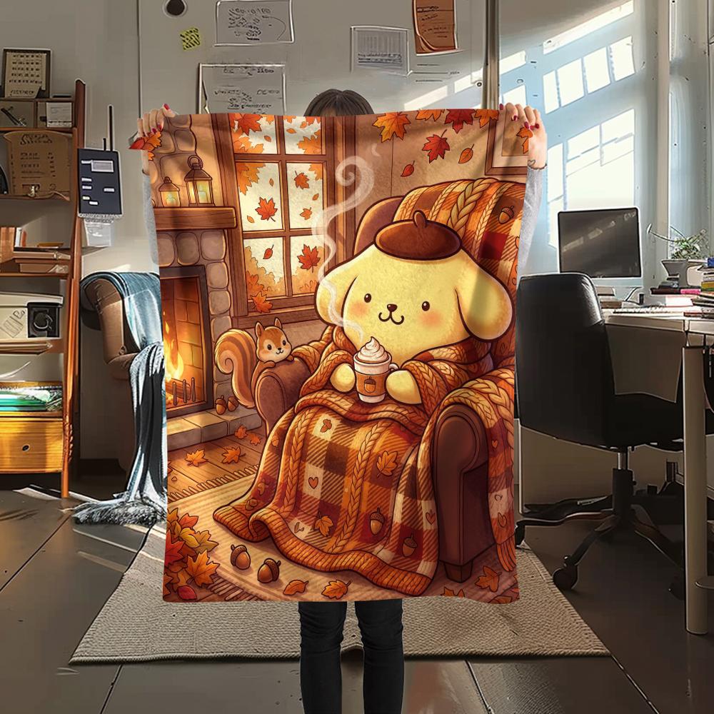 1PC Pompompurin Print Flannel Blanket, High quality All Seasons, Home Decor, Warmth and Comfort, Perfect for Christmas Gifts