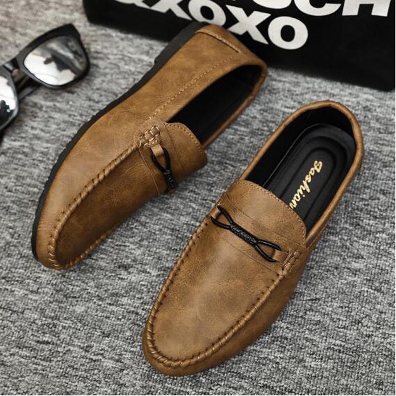 Men's Spring Summer New Lazy Leather Shoes British Casual Set Feet Men's Shoes Soft Bottom Breathable Loafers H1008