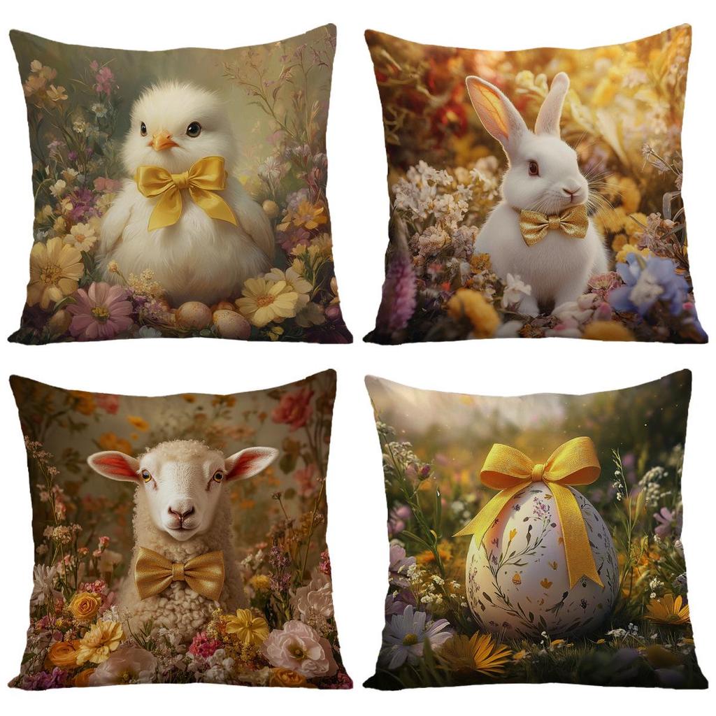 Osterhase & Ei Samt-Kissenbezug - Dekokissenbezug für das Sofa
