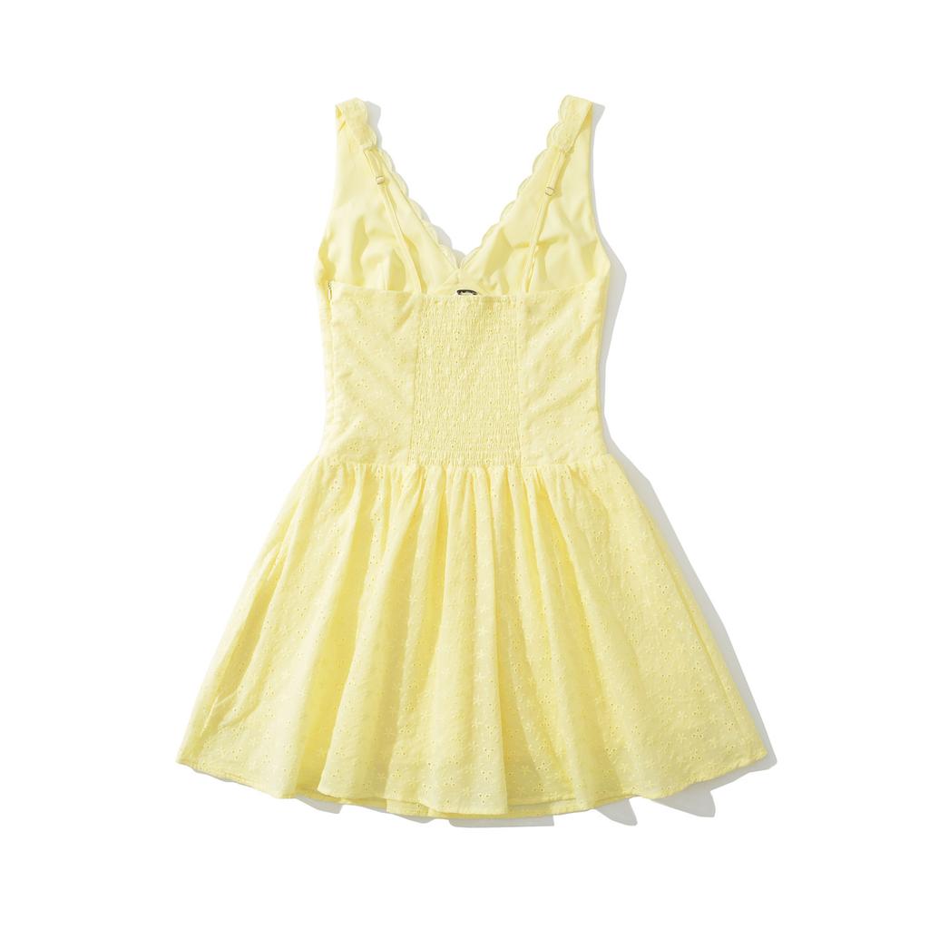 French romantic sexy deep V-neck bow embroidered lace waist thin A word short dress pure desire dress women's summer