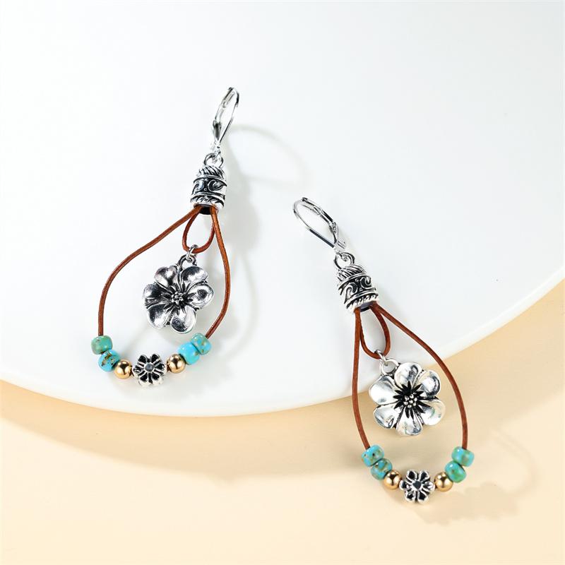 1 Pair Vintage Silvery Color Flower Drop Earrings Boho Golden Color Bead Floral Earrings Diy Jewelry Valentine's Day Gifts