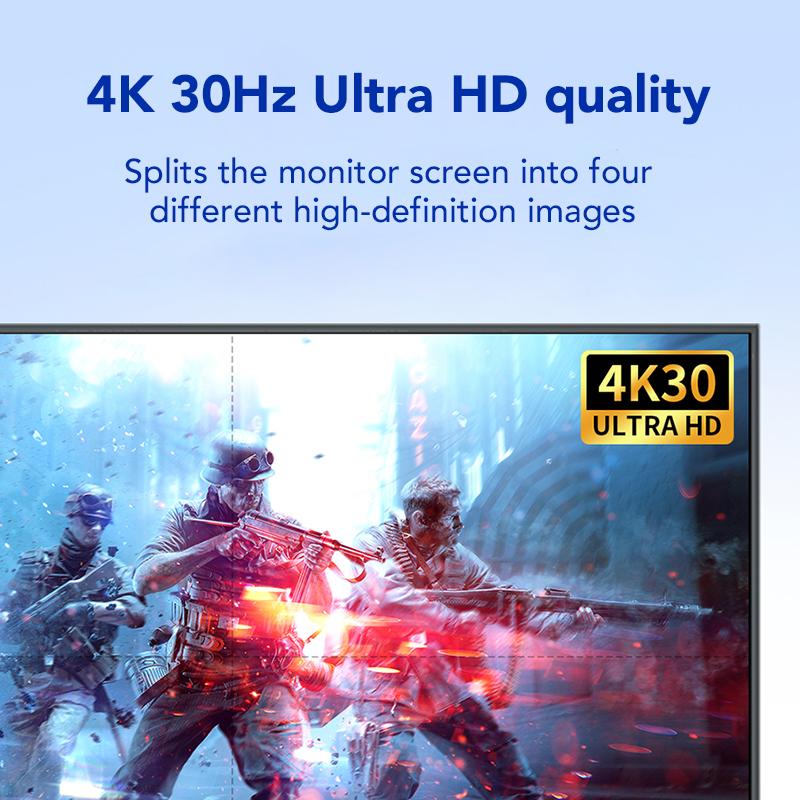 SYONG 4 in 1 Out 4K KVM HDMI Nahtloser Quad-Bildschirm Echtzeit Multi-Viewer HDMI KVM-Switch, Maus und Tastatur für Monitor teilen