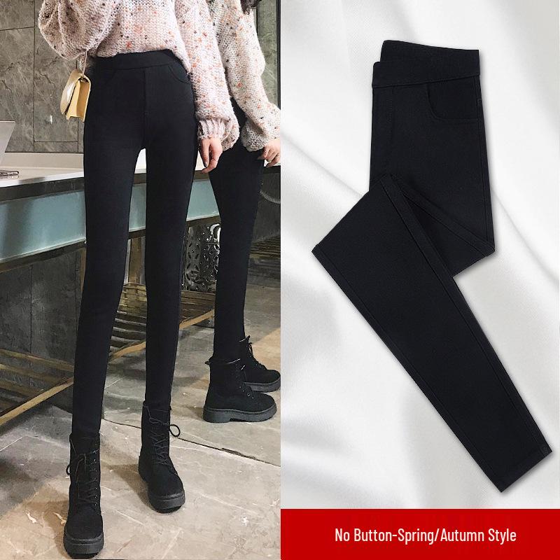 Damen Schwarz Plus Samt Lammwolle Baumwolle Leggings - Dicke, Warme Hose für Herbst/Winter 2025