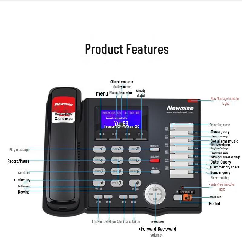 Newsmy HL2008TSD-988(R) Business Recording Landline Phone (CN Version)