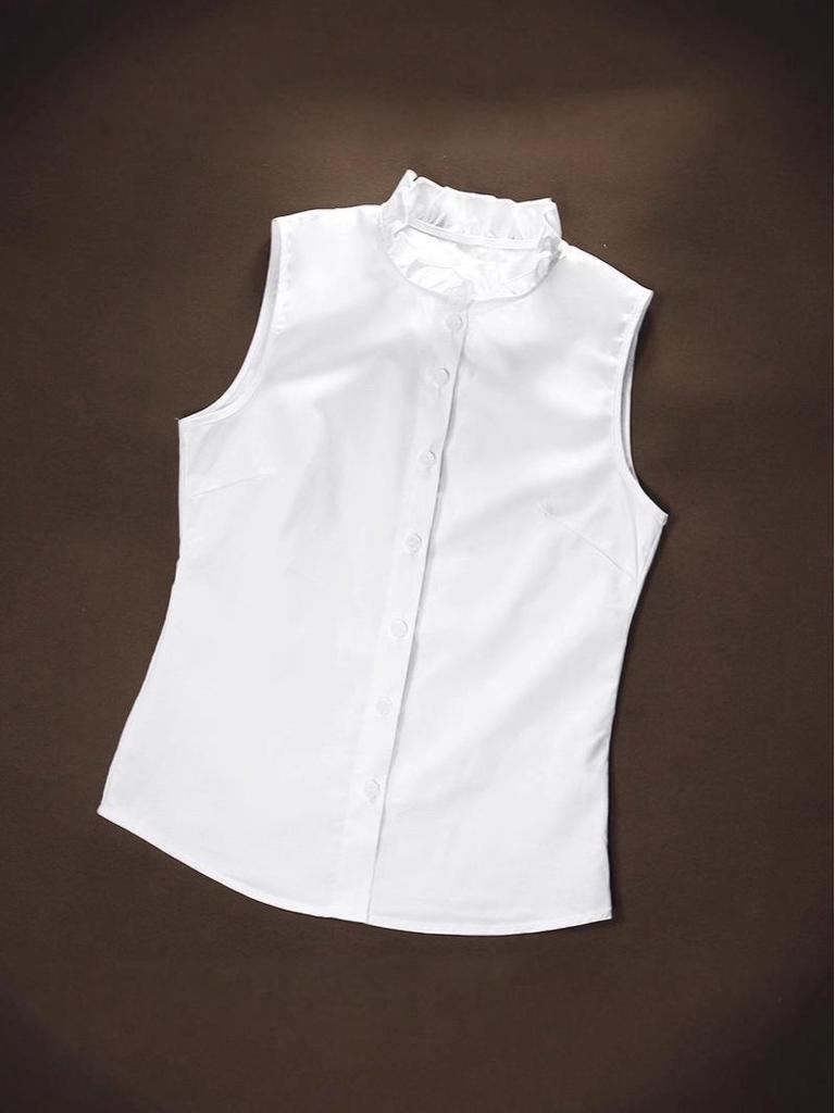 Women's Korean Style Sleeveless Stand Collar Cotton Shirt - Versatile Base Layer for Autumn/Winter, Ideal with Suits & Sweaters.