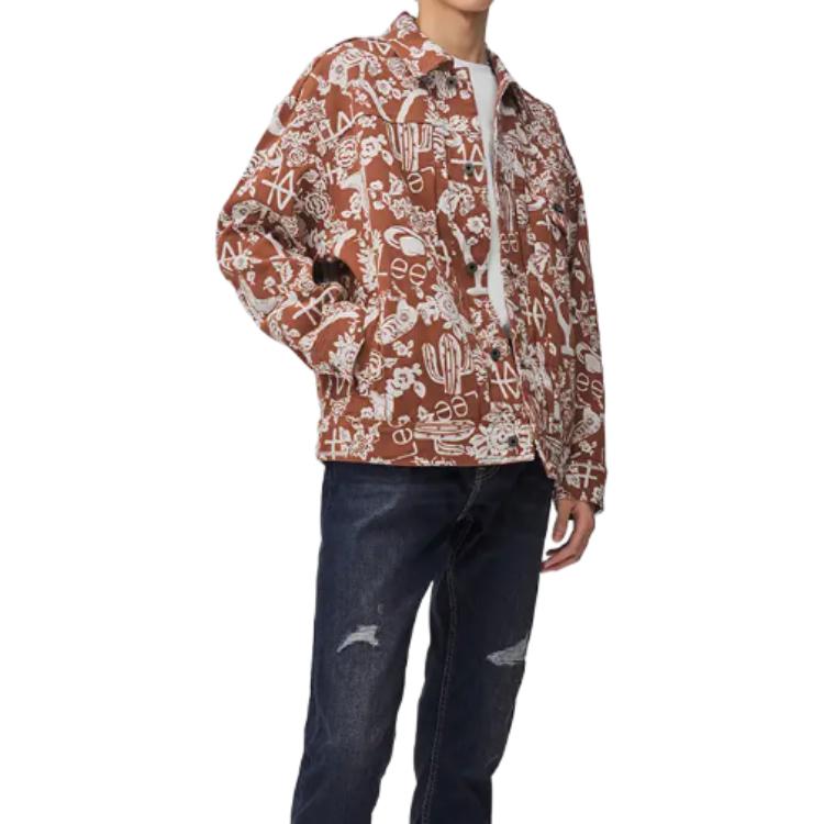 Embroidered Loose Fit Lapel Single Breasted Long Sleeve Jacket Men Jackets Brown LMT006991203425-A05168