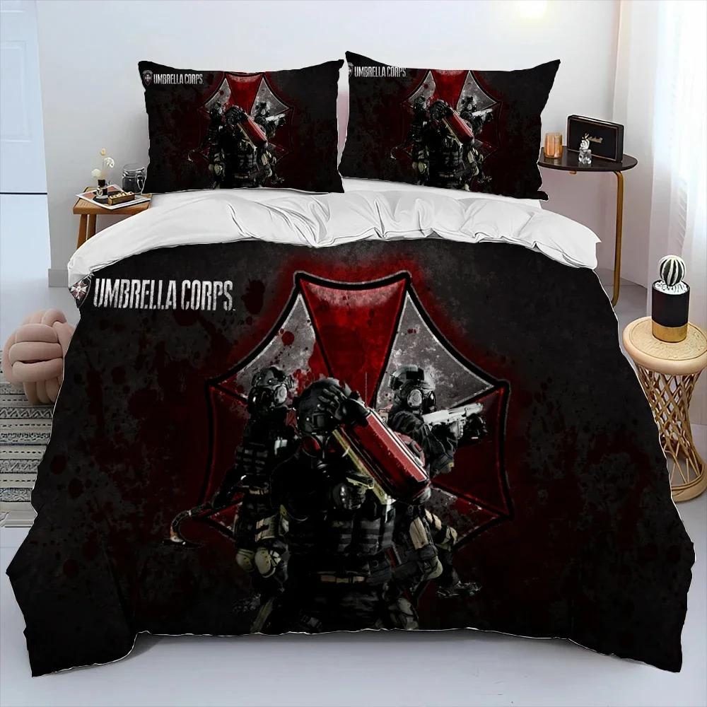 3D R-Resident Evil Games Gamer Comforter Bedding Set,Duvet Cover Bed Set Quilt Cover Pillowcase,king Queen Size Bedding Set Boys