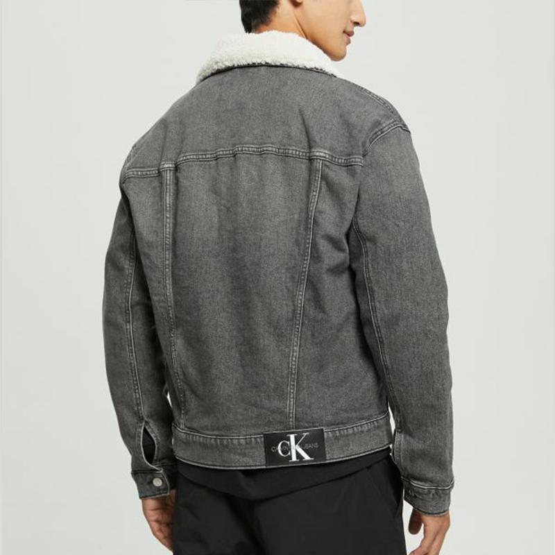 Calvin Klein Letter Pattern Polo Collar Long Sleeve Denim Jacket Men Jackets Gray ZM02033-1BZ
