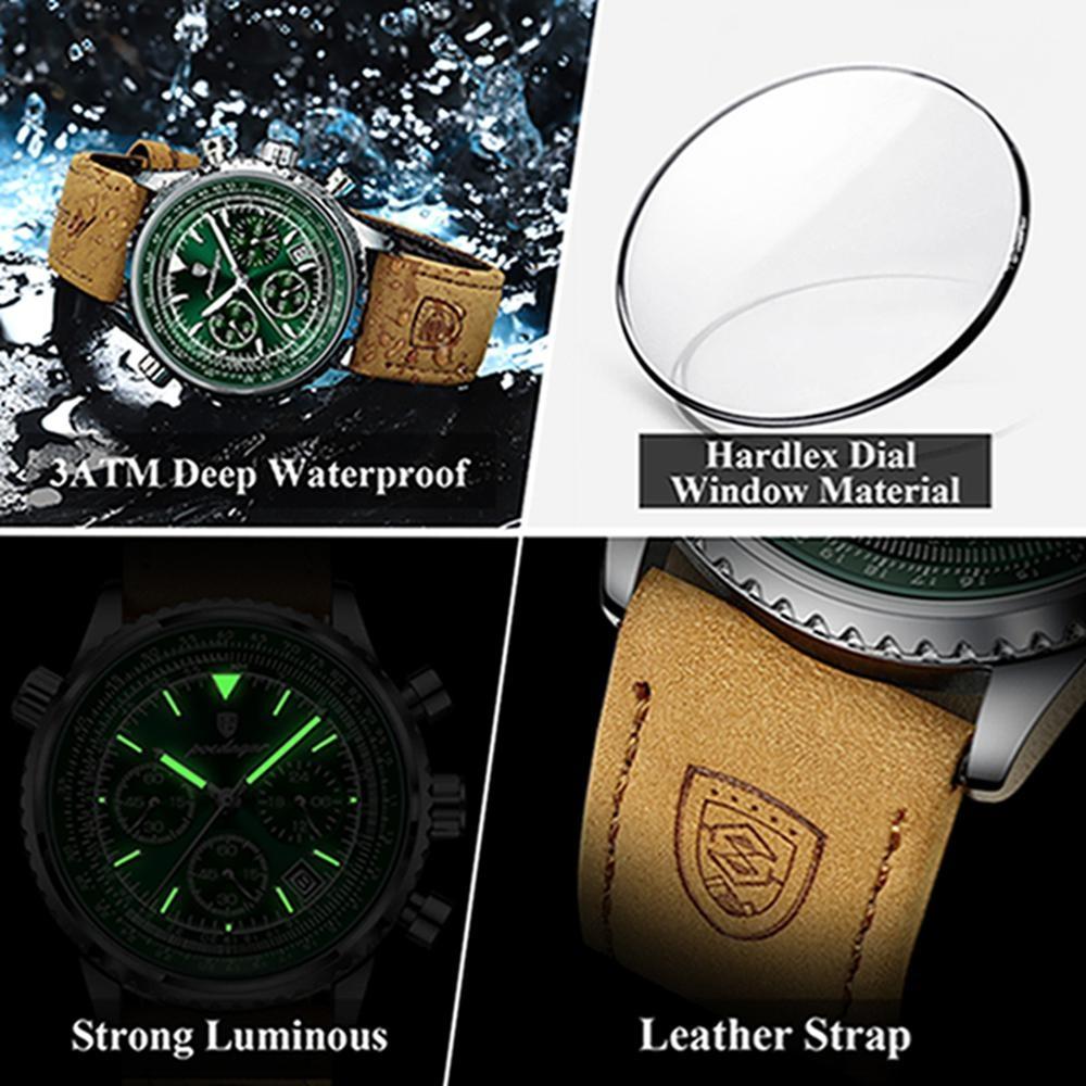 POEDAGAR Military Luxury Men Watch Date Chronograph Waterproof Luminous Top Man Wristwatch Leather Men's Quartz Watches