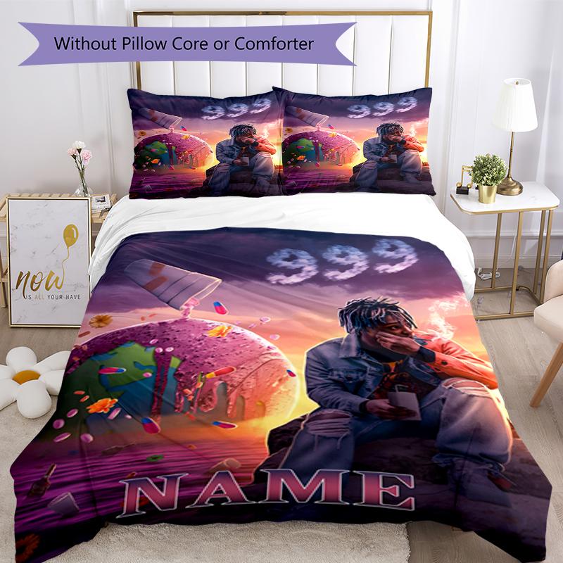 3pcs Custom Name Juice WRLD Bedding Set Duvet Cover Closure Includes 1 Duvet Cover & 2 Pillowcases, Soft and Comfortable for All Seasons.