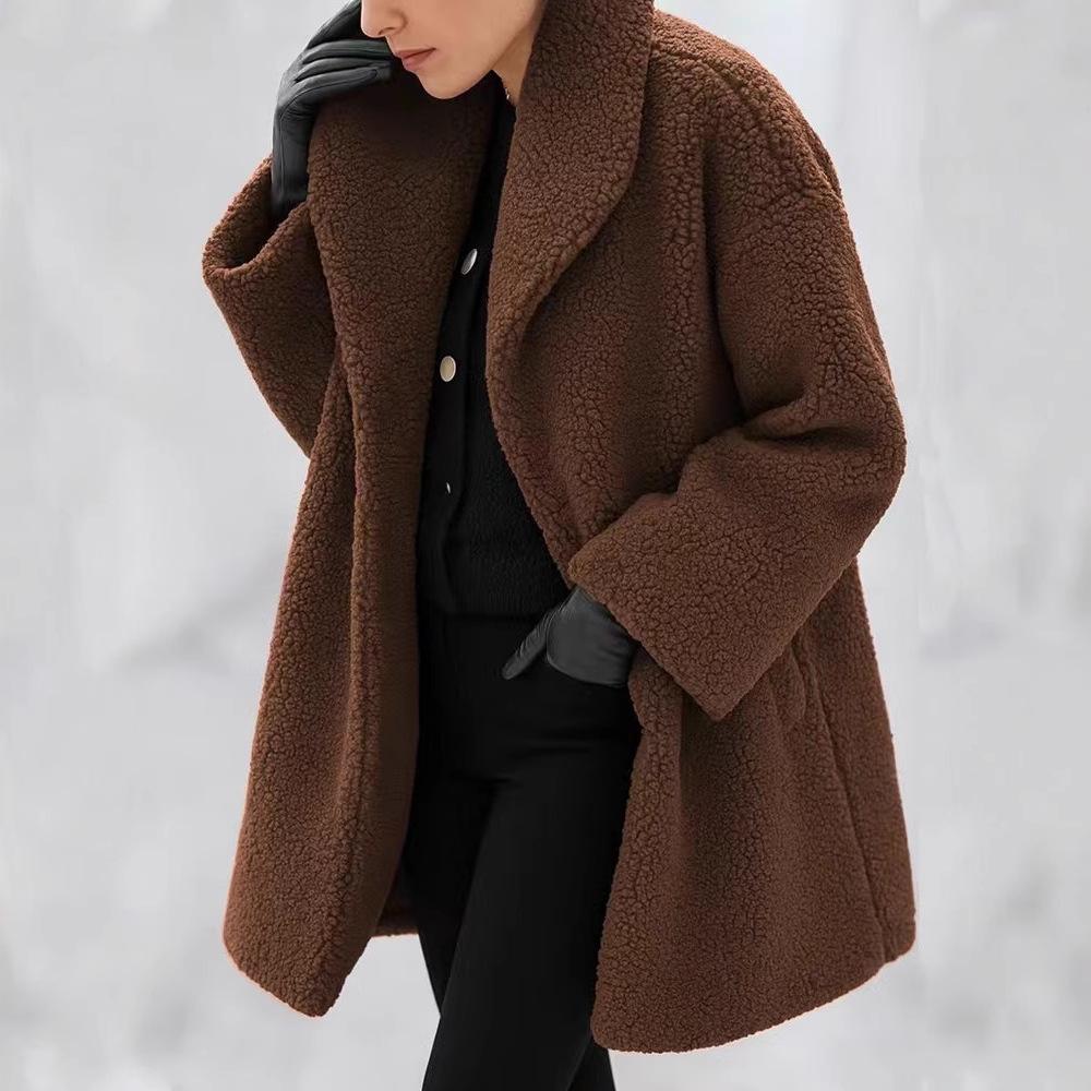 2025 Casual Lapel Long Sleeve Cardigan Long Multicolor Women's Plush Windbreaker Jacket