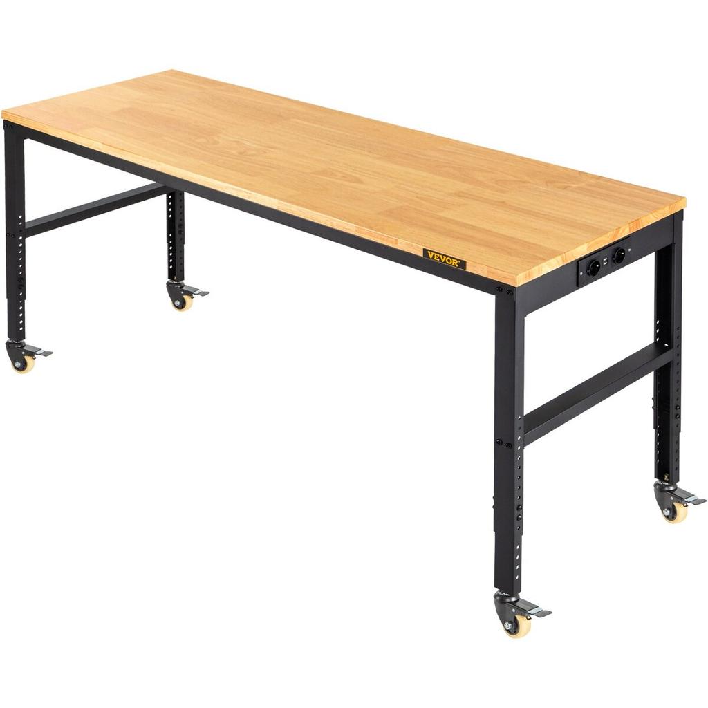 Werkbank höhenverstellbar, 122cm B X 51cm T X 104cm H Garagentisch mit 79 – 104 cm Höhen & 720KG Tragfähigkeit, mit Steckdosen & Hartholzplatte &
