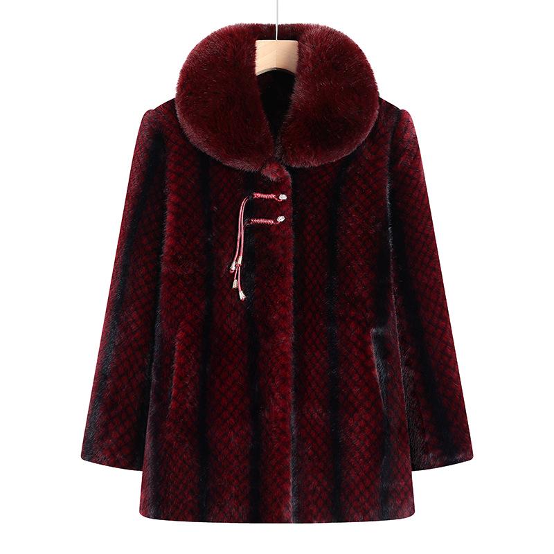 Women's Plus Size Mid-Length Faux Mink Velvet Coat with Fleece for Middle-Aged and Elderly