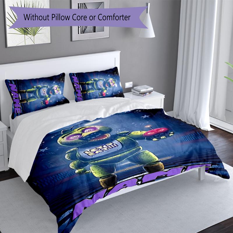Set da 3 pezzi Personalizzato con Nome Five Nights at Freddy's, Include 1 Copripiumino e 2 Federe, Decorazione per Camera da Letto per Tutte le Stagioni